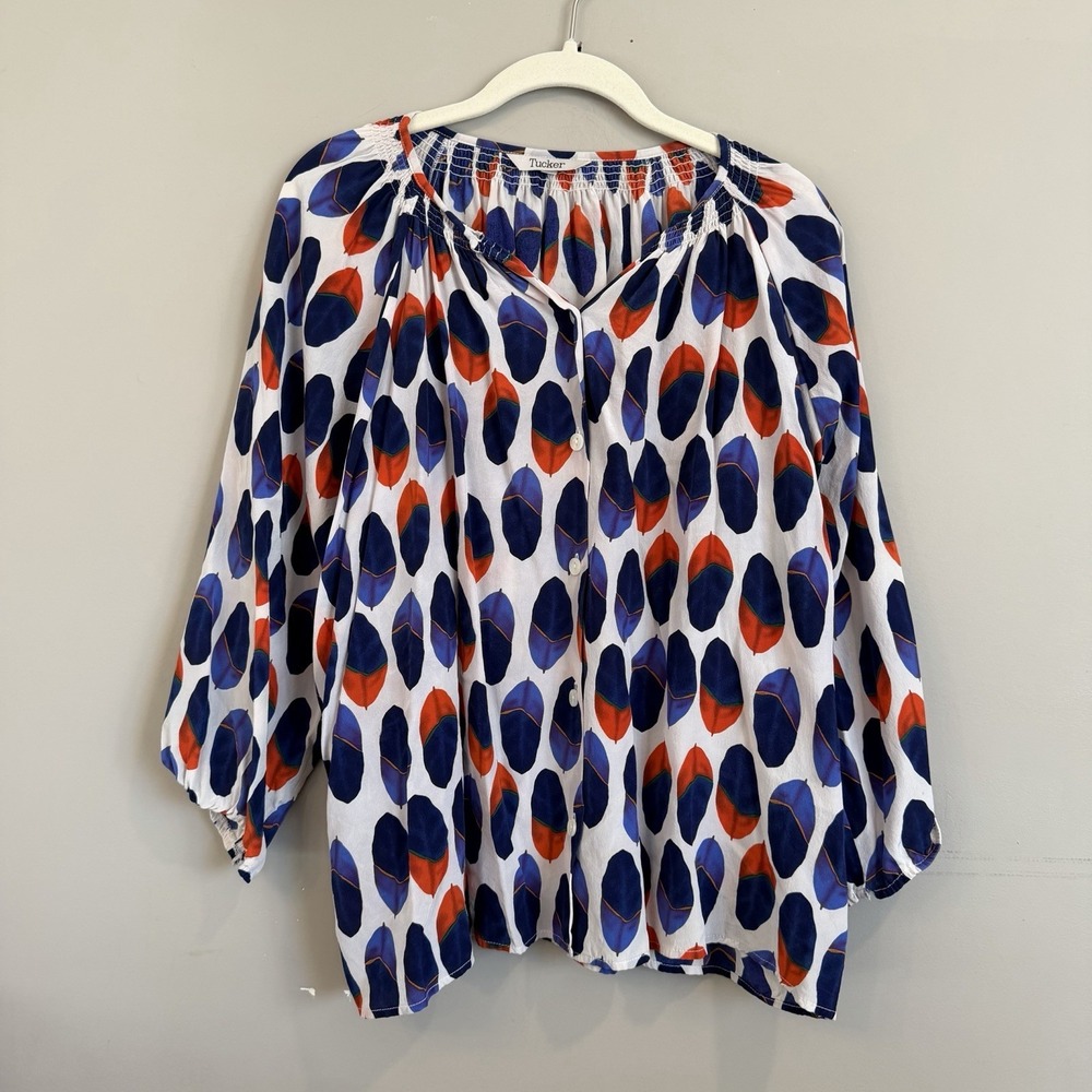 Tucker NYC Silk Colorful Feather Blouse Medium Flowy
